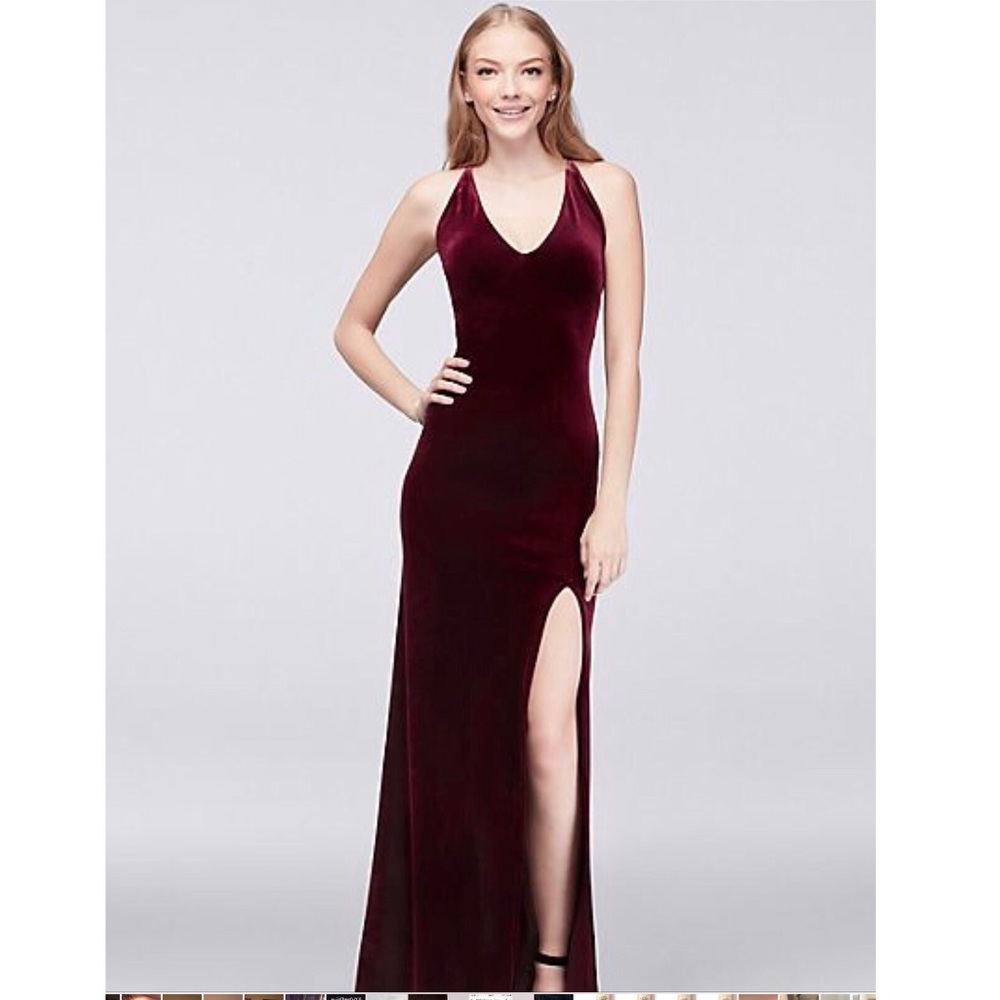 David’s Bridal maroon velvet formal dress